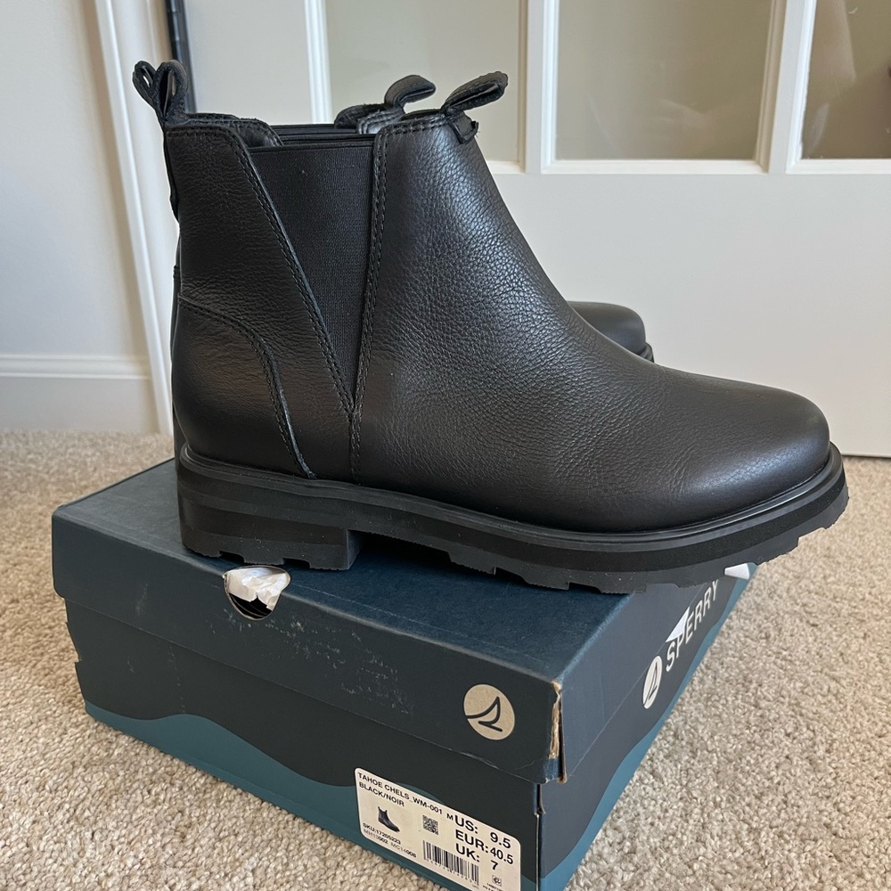 Sperry Black Leather Ankle Chelsea Booties Tahoe